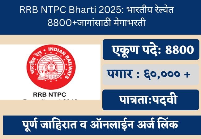 RRB NTPC Bharti 2025: भारतीय रेल्वेत 8800+जागांसाठी मेगाभरती